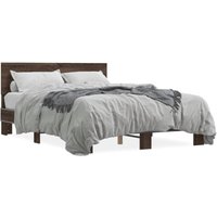 135x190 cm Brown Oak Double Bed Frame - No Mattress Included