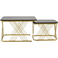 1 set of 2 tables, coffee table, coffee table, gold border